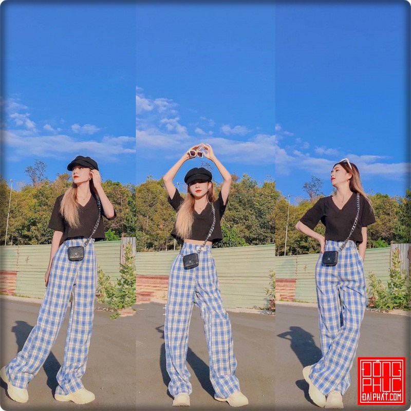 Quần Caro Nữ Ống Suông Rộng Cực Xinh