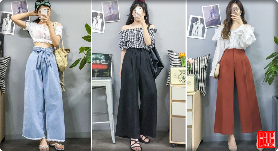 Mặc quần ống rộng cạp cao sẽ khiến vóc dáng bạn thanh mảnh và gọn gàng hơn bao giờ hết