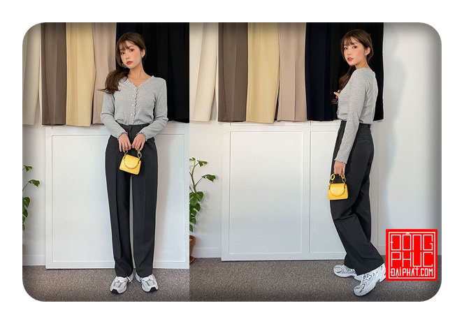 Chiếc áo len mỏng cùng quần ống rộng không kém đối tượng