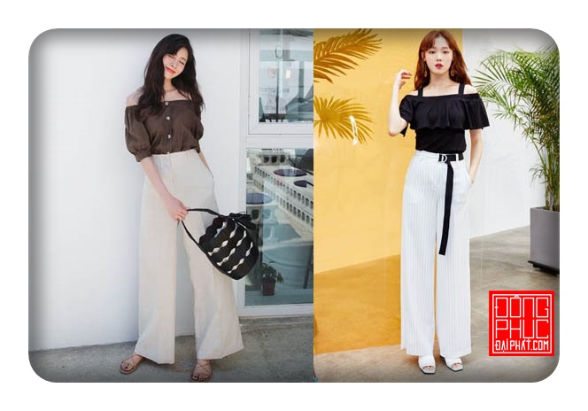 Áo trễ vai phối quần ống rộng quyến rũ nhưng không sexy