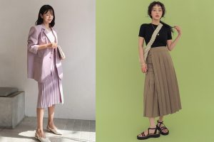 Cách phối đồ với váy xếp ly dài cho người thấp