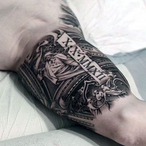 Hình xăm tattoo chữ La Mã và phác họa tranh ý nghĩa ở bắp tay nam giới Hình ảnh tattoo xăm chữ La Mã đẹp và ý nghĩa nhất - Số 1