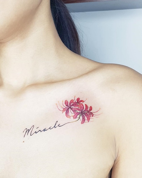 Mẫu xăm hoa bỉ ngạn ở vai cho nữ Hình xăm hoa bỉ ngạn ở vai đẹp và quyến rũ nhất cho nữ