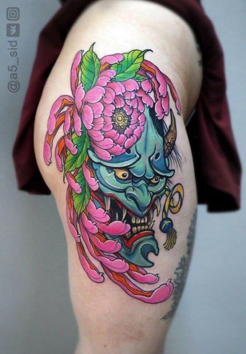 Hình xăm nghệ thuật mặt quỷ đơn giản đẹp và ý nghĩa nhất Hình ảnh xăm tattoo mặt quỷ hoa mẫu đơn đẹp và ý nghĩa nhất