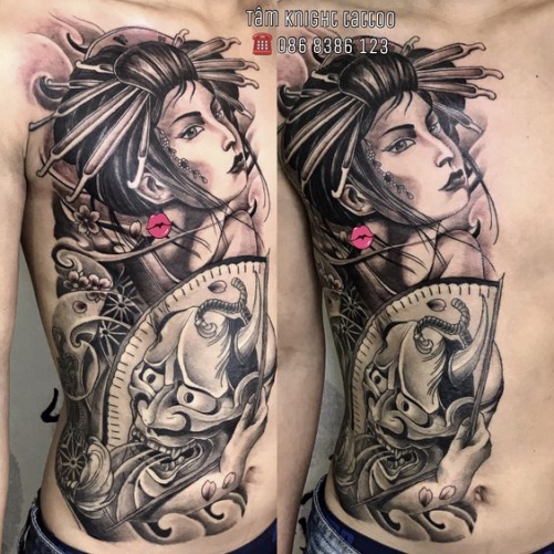 Hình xăm nghệ thuật mặt quỷ nửa bụng đẹp và ý nghĩa nhất Hình ảnh xăm tattoo mặt quỷ nửa bụng đẹp và ý nghĩa nhất