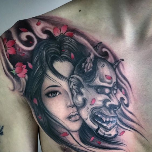 Hình xăm nghệ thuật mặt quỷ và cô gái đẹp ý nghĩa nhất Hình ảnh xăm tattoo mặt quỷ và cô gái đẹp và ý nghĩa nhất