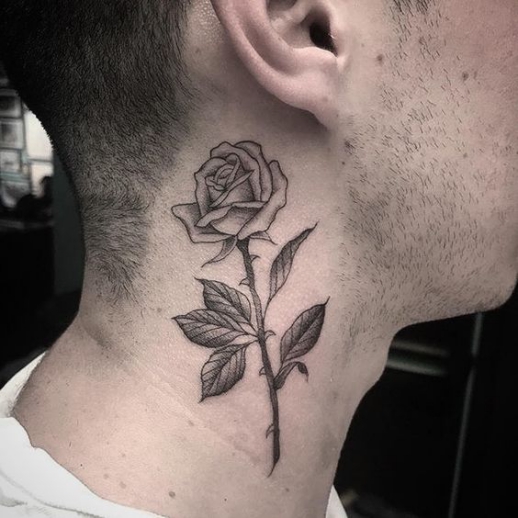 hinh-xam-hoa-hong-o-co-cho-nam Mẫu hình xăm tattoo hoa hồng ở cổ cho nam