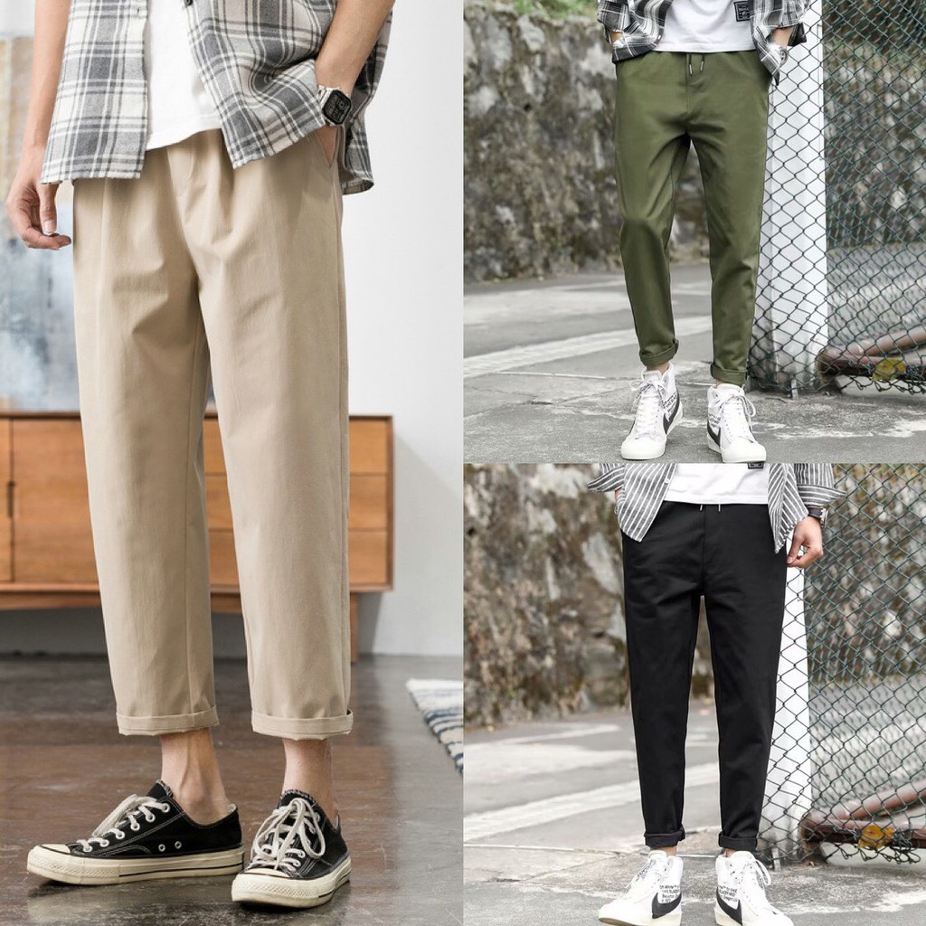 Quần Baggy Nam Nữ KAKI Ống Suông Unisex - Kiểu quần kaki nam nữ thun vải đen và be tan giá cạnh tranh
