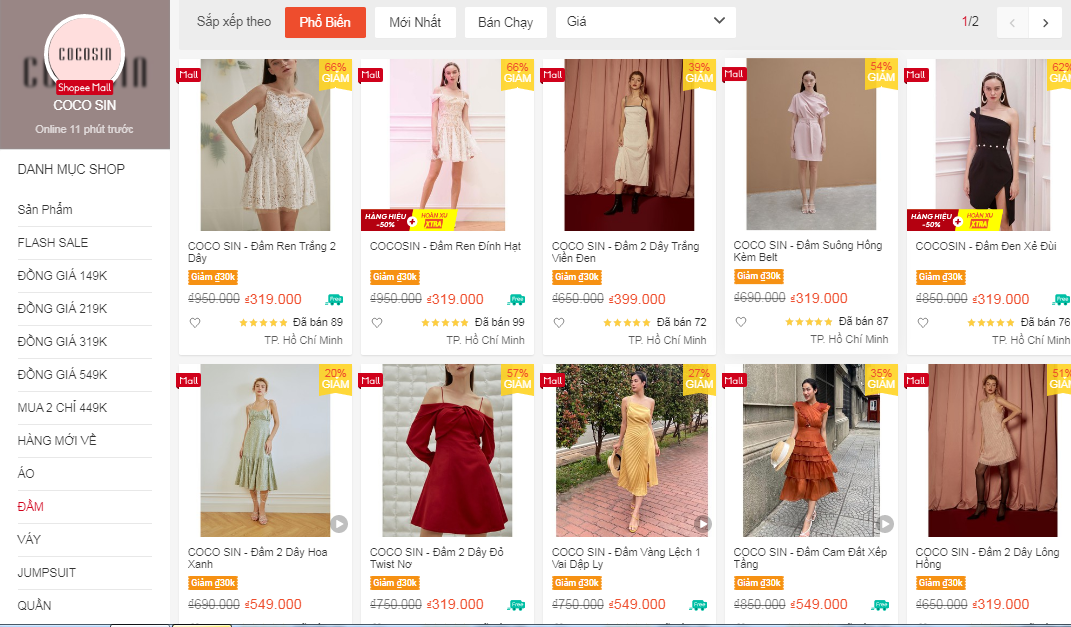 shop bán váy đẹp trên Shopee - coco sin