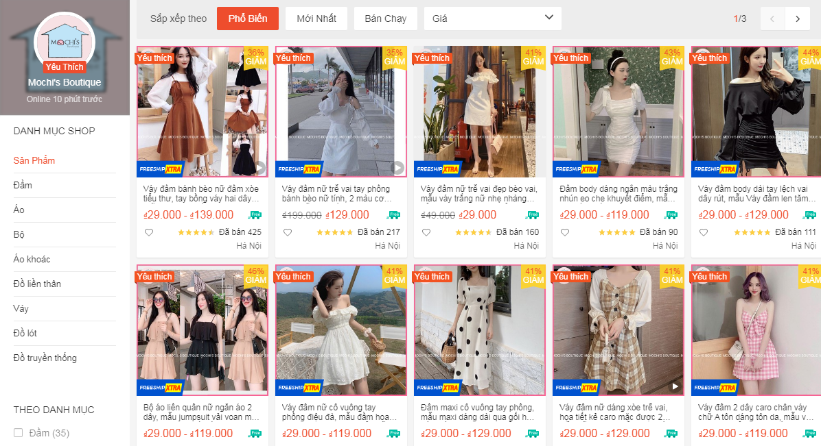 shop bán váy đẹp trên Shopee - mochi