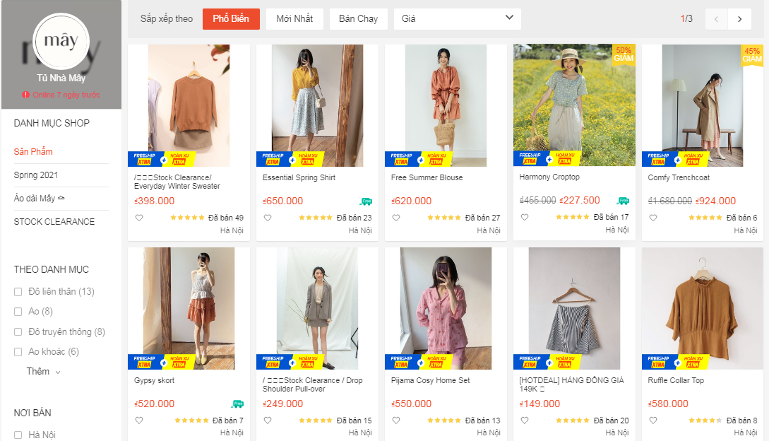 shop bán váy đẹp trên Shopee - tủ nhà mây