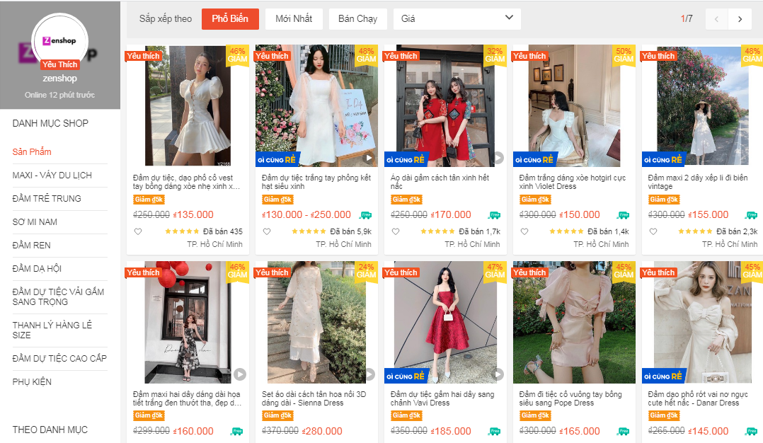 shop bán váy đẹp trên Shopee - zenshop