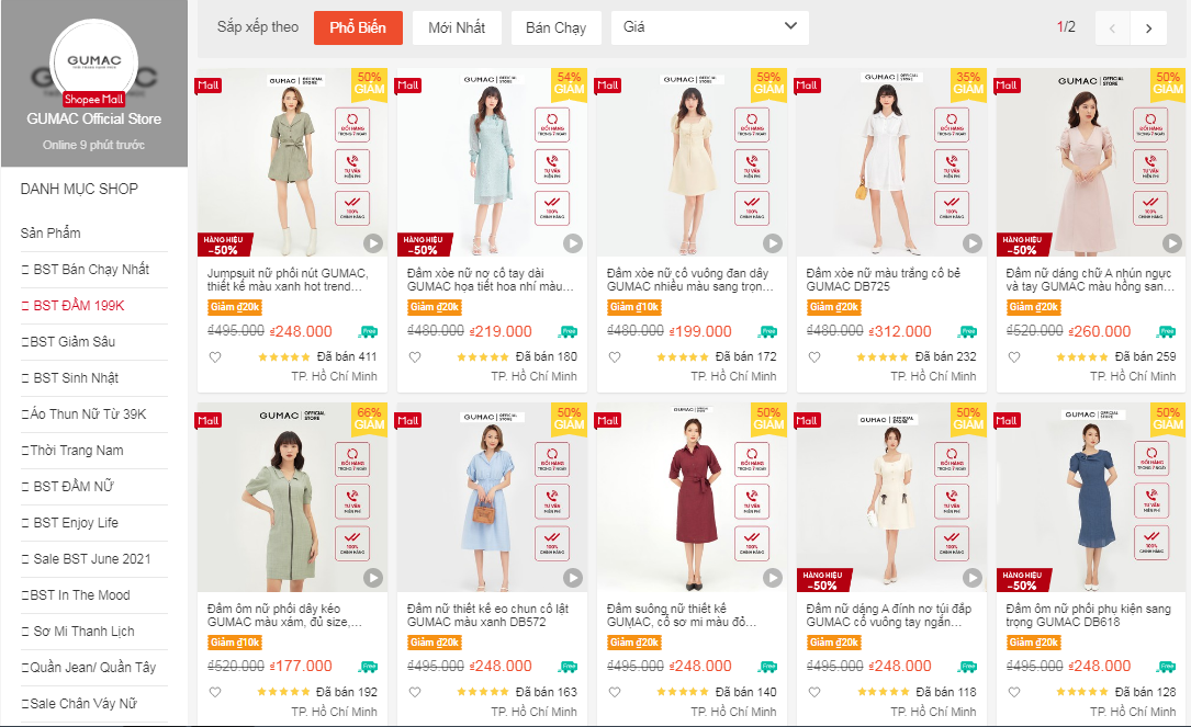 shop bán váy đẹp trên Shopee - gumac