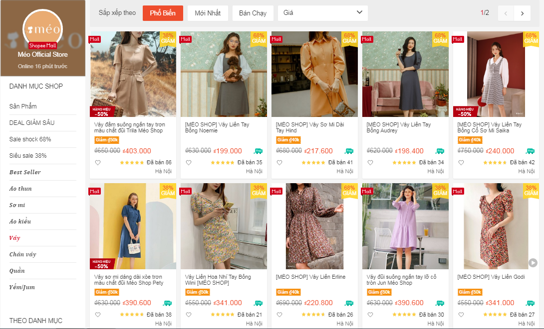 shop bán váy đẹp trên Shopee - méo shop