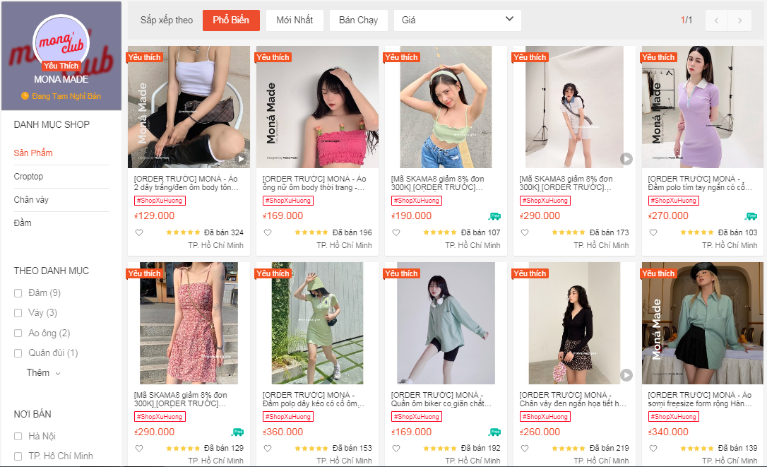 shop bán váy đẹp trên Shopee - mona made