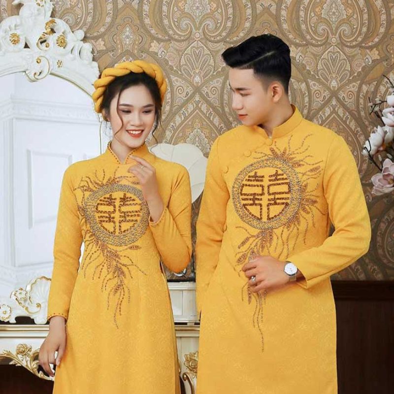99 mẫu áo dài cưới màu vàng kim đẹp mẫu mới 2022 - Tài Lộc Wedding