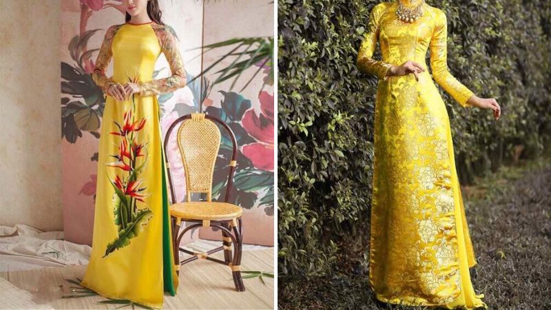 Áo dài cưới màu vàng ánh kim