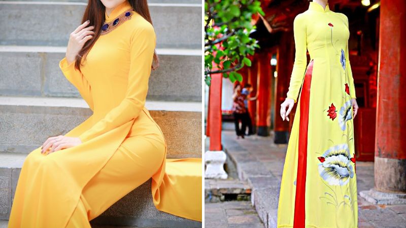 Lưu ý khi chọn phụ kiện mặc áo dài cưới màu vàng đồng