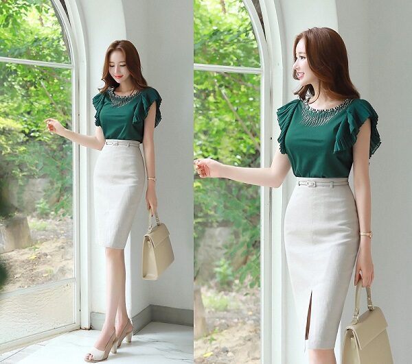Váy công sở eo cao cho người gầy thể hiện khí chất thanh lịch